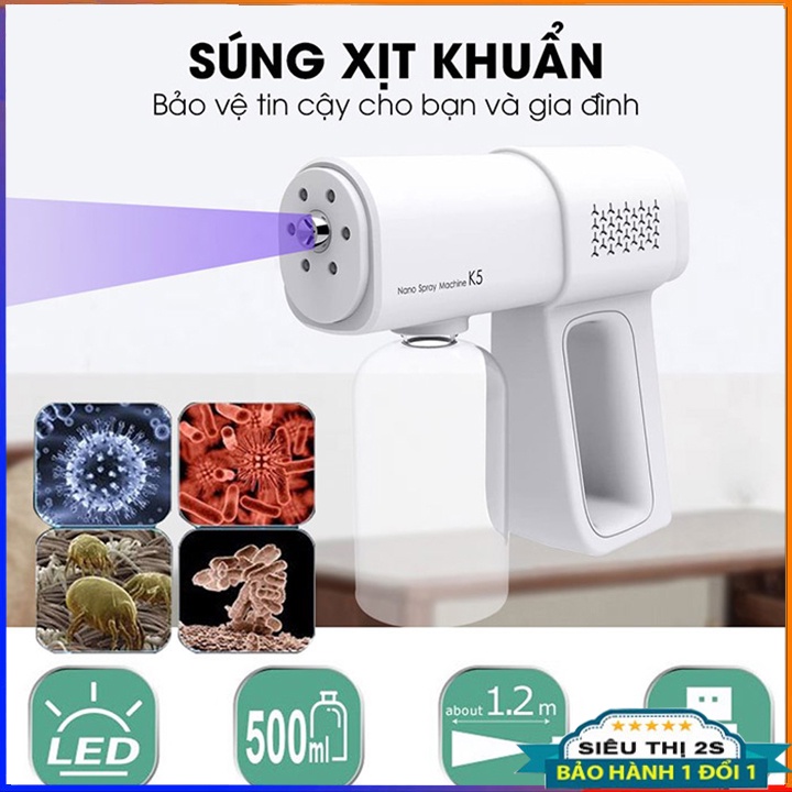 Máy Phun Sương Khử Khuẩn Nano K5 Tia Cực Tím, Cao Cấp - Có Đèn Hồng Ngoại