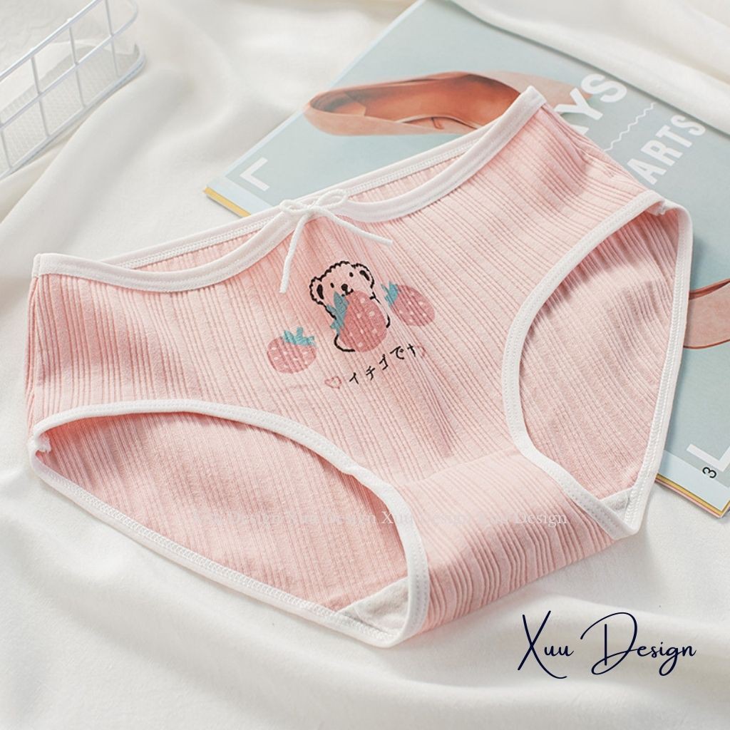 Quần lót cotton nữ Wexuu Design, Quần lót nữ phối viền chất cotton co dãn thoáng khí họa tiết ngọt ngào QC26