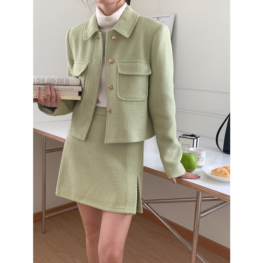 Set áo váy dạ tweed