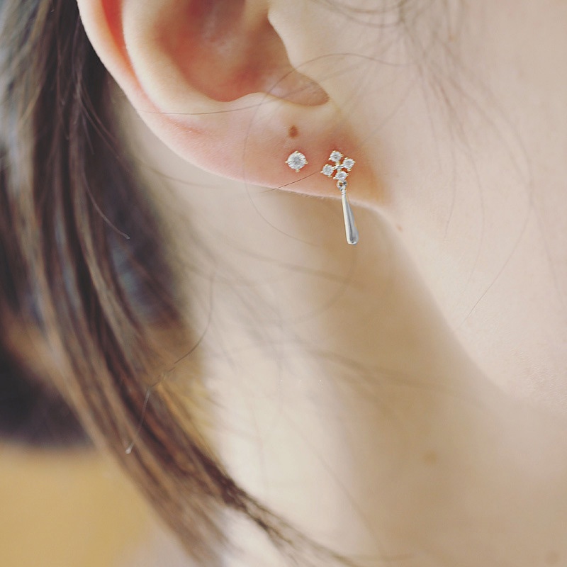 Khuyên Tai Nữ Dáng Dài Bạc S925 Cao Cấp, Hoa 4 Cánh Đính Đá B2674 Bảo Ngọc Jewelry