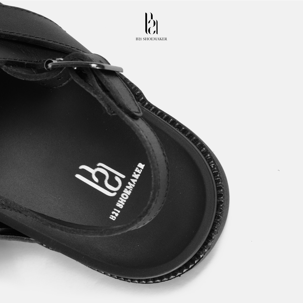 Sandal Nam B21 Da Bò Thật Chống Thấm Nước Dép Quai Hậu Đế Cao Su Non Đúc Chống Trơn Trượt Phong Cách Basic Tối Giản