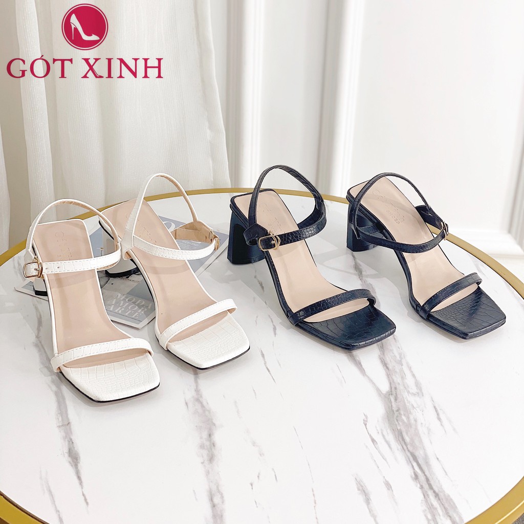 Giày sandal cao gót nữ 5cm GÓT XINH GD15 quai ngang dập vân da rắn