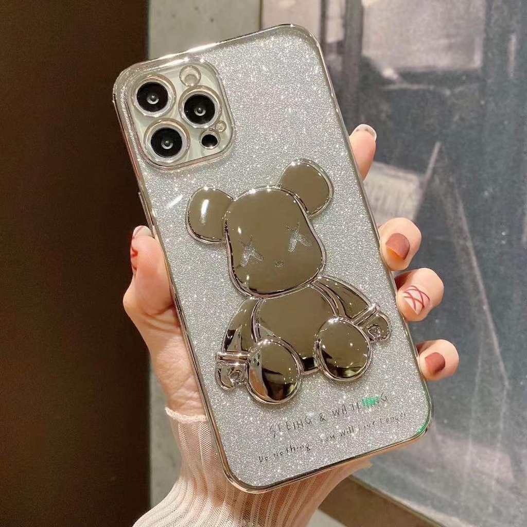 Ốp điện thoại hình gấu 3D đính kim tuyến lấp láp sang trọng cho iphone Xs Max X Xs XR 7plus 8plus i7 i8 SE
