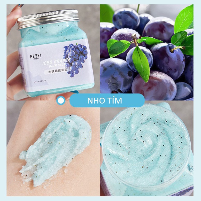 Tẩy da chết Heyxi chiết xuất từ hoa quả (đào, kiwi, xoài, nho) hũ 350g giúp làm trắng sáng và nuôi dưỡng làn da Lylya St