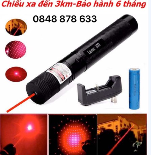 ĐÈN LASER LAZE PIN SẠC TIA SÁNG ĐỎ 303