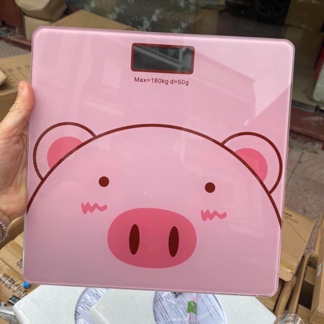 Cân điện tử 3 in 1 hình chú lợn màu hồng Cân sức khỏe điện tử heo hồng kute có hiển thị nhiệt kế