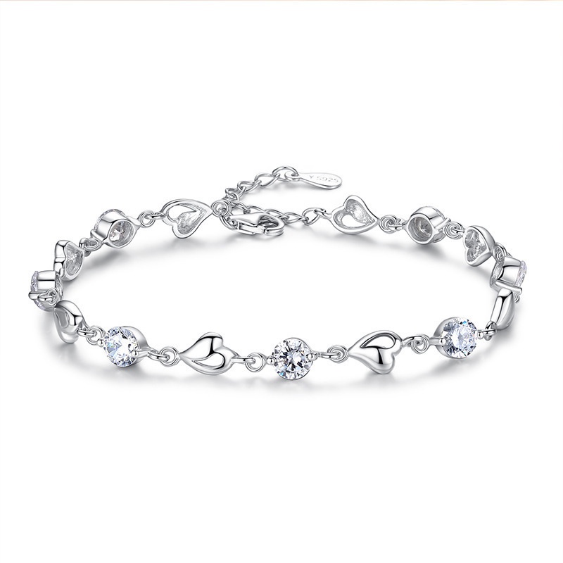 Vòng Tay Dây Xích Đính Đá Zircon Trái Tim 3 Màu Thời Trang Hàn Quốc Cho Nữ
