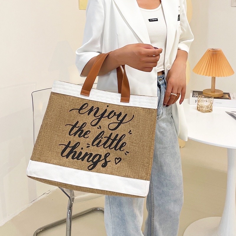 Túi cói đi biển Enjoy The Little Things mẫu mới 2022 - Tiệm Cói Cô Lê