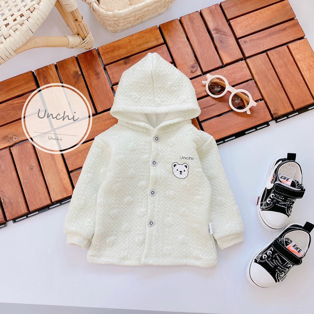 Áo khoác nỉ mềm có mũ Unchi nền màu họa tiết gấu cho bé Namkidshop (QATE498)