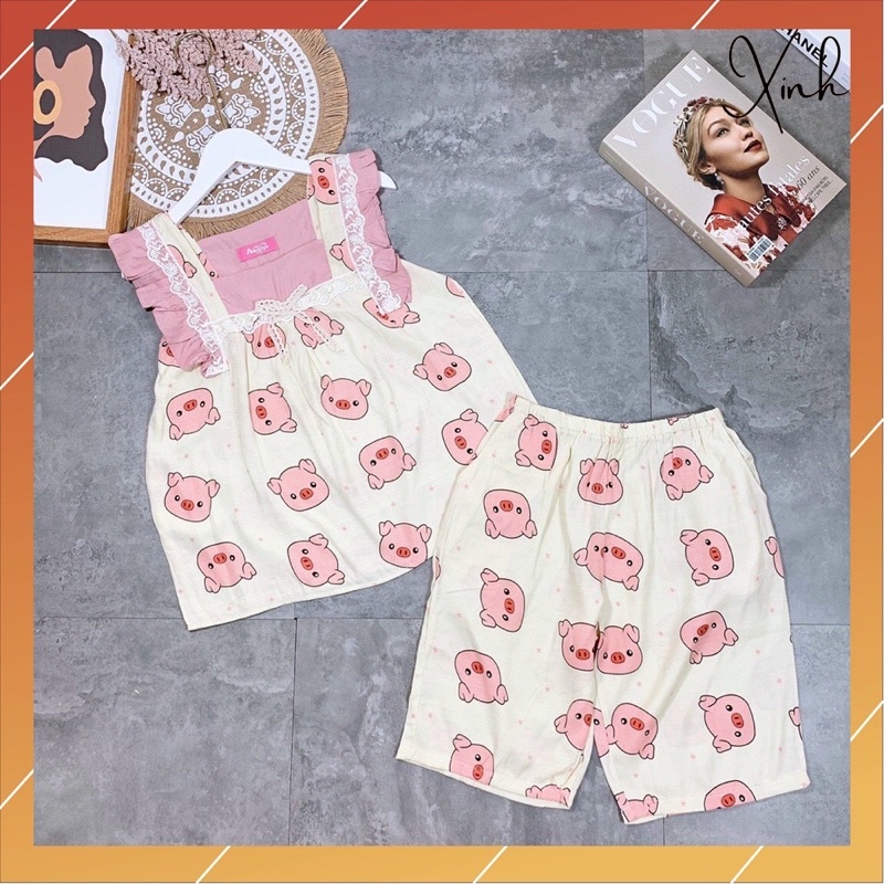 vải đũi lạnh hình con heo béo siêu xinh,siêu mềm mịn