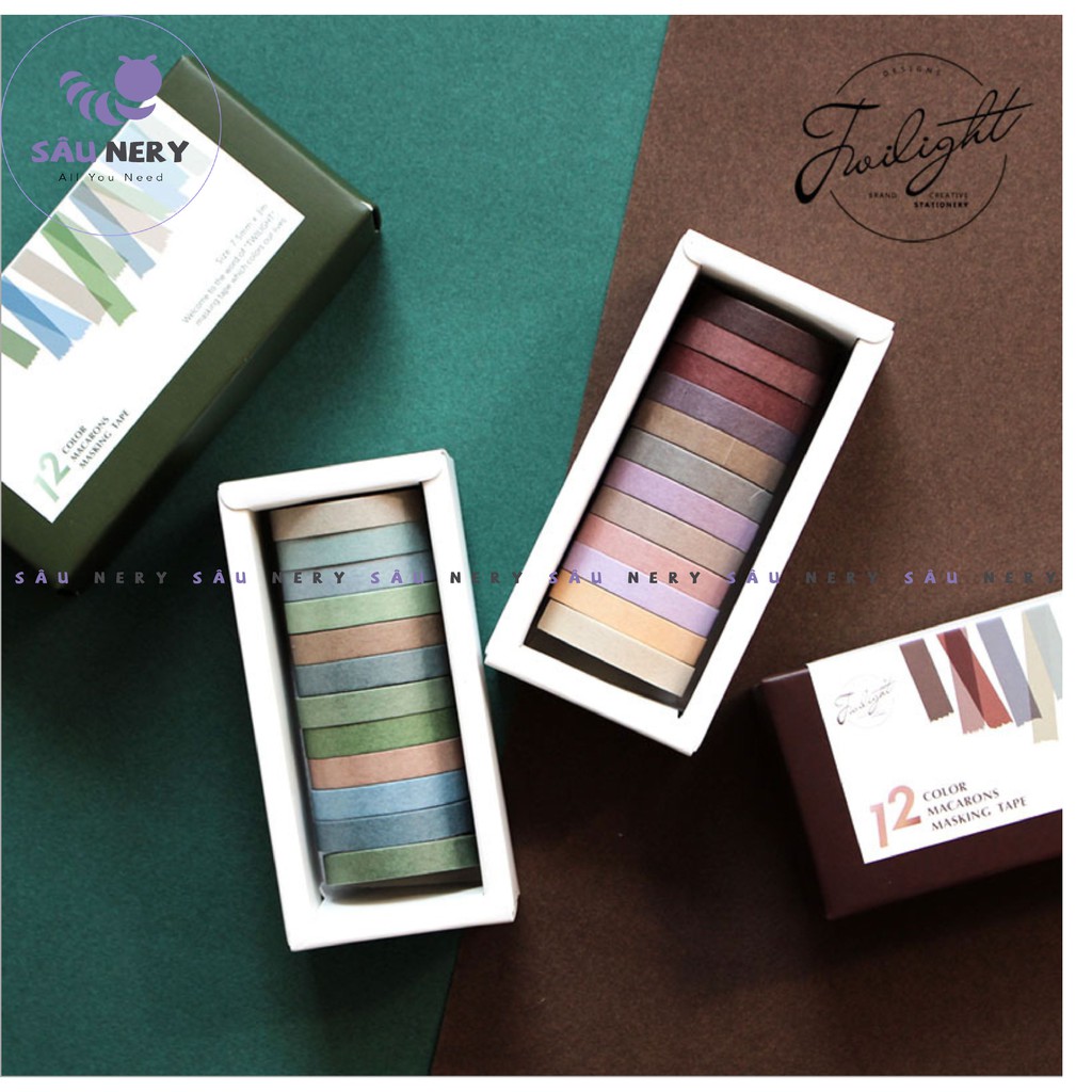 [SALE XẢ HÀNG] Sâu Nery - SN50 - Set 12 cuộn băng keo trang trí Washi Tape_TWILIGHT