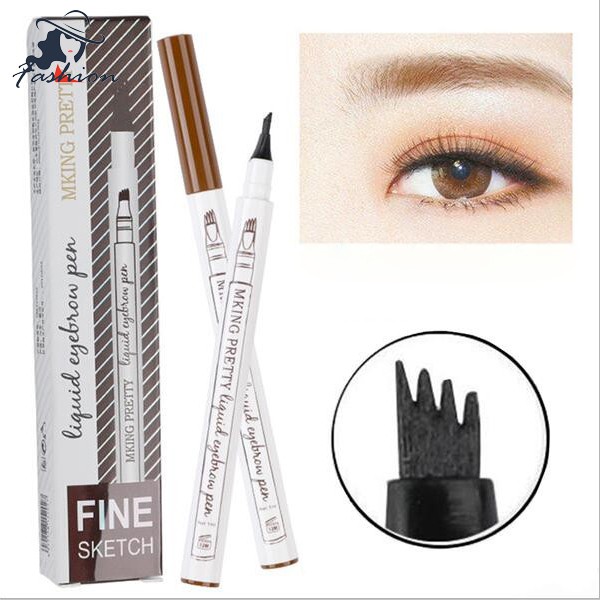 [Hàng mới về] Bút kẻ lông mày dạng phẩy sợi với đầu bút phân thành 4 nhánh chống nước chống nhòe tiện dụng