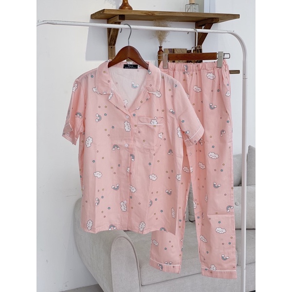 Bộ mặc nhà pijama bộ thô tay cộc quần dài nhiều màu