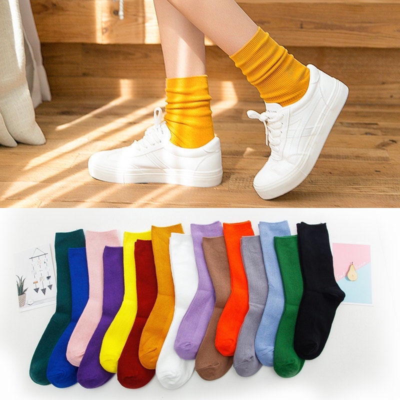 Tất Nhún Cao Cổ Phong Cách Vintage Hàn Quốc chất len đẹp nhiều màu M001