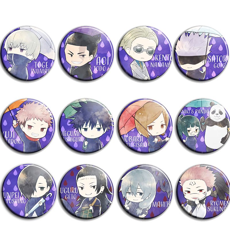 Combo 12 huy hiệu cài áo IN HÌNH Jujutsu Kaisen Chú thuật hồi chiến ver mưa anime chibi dễ thương
