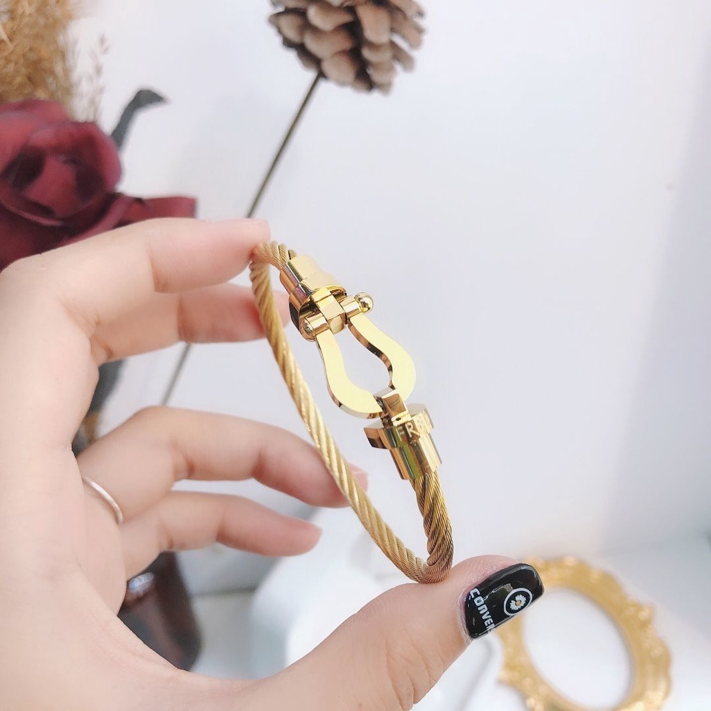 Vòng Tay Dây Thừng Thép Titan Không Phai Khóa Cỡ Nhỏ Thời Trang Cho Nữ