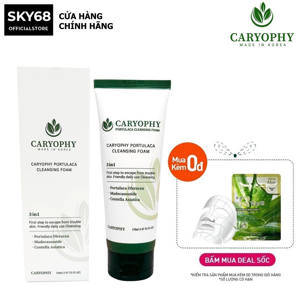[Mã FMCGMALL -8% đơn 250K] Sữa rửa mặt giảm mụn Caryophy Portulaca Cleansing Foam 150ml