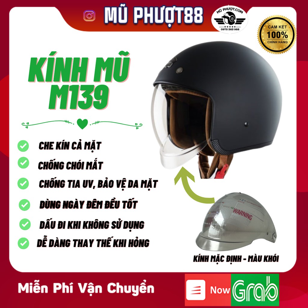 Nón bảo hiểm 3/4 Royal M139 kính âm đỏ đô nhám - Hàng chính hãng Royal Helmet