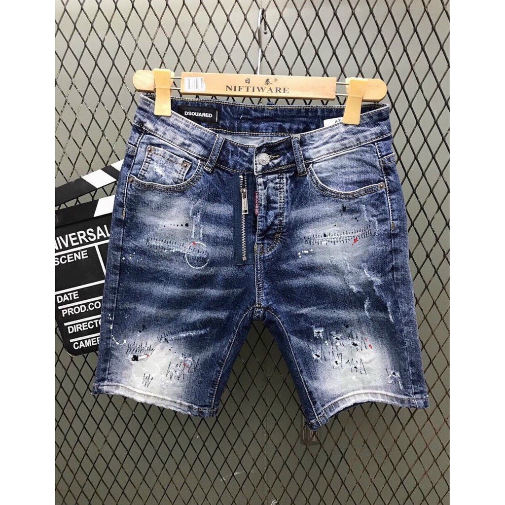 Quần short jean nam, quần bò nam ngắn, quần lửng nam, quần sọt nam màu xanh rách vẫy sơn đẹp 2021 QJNA0004