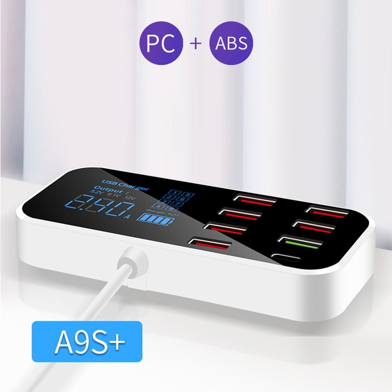 Tẩu Sạc 8 Cổng Qc3.0 Usb Type C Có Đèn Led Cho Điện Thoại Di Động, Máy Tính Bảng