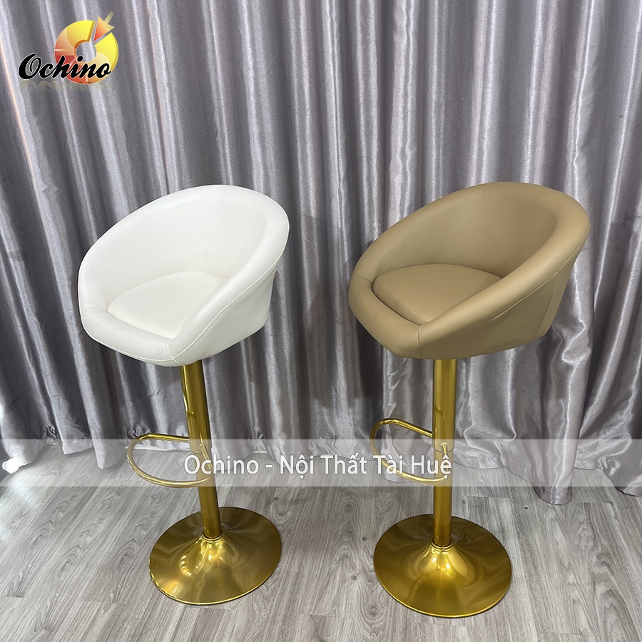 Ghế Quầy Lễ Tân, Ghế Quầy Bar Mẫu Nỉ Da Liền Tay Chân Vàng K1 Tĩnh Điện Điều Chỉnh Độ Cao 60/80 Và Xoay 360 Độ
