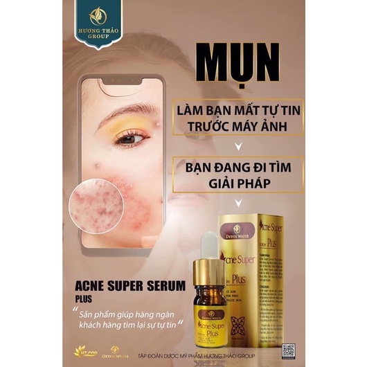 Serum Acne Super serum plus Giảm Mụn-Se khít lỗ chân lông-phục hồi da 5ml.
