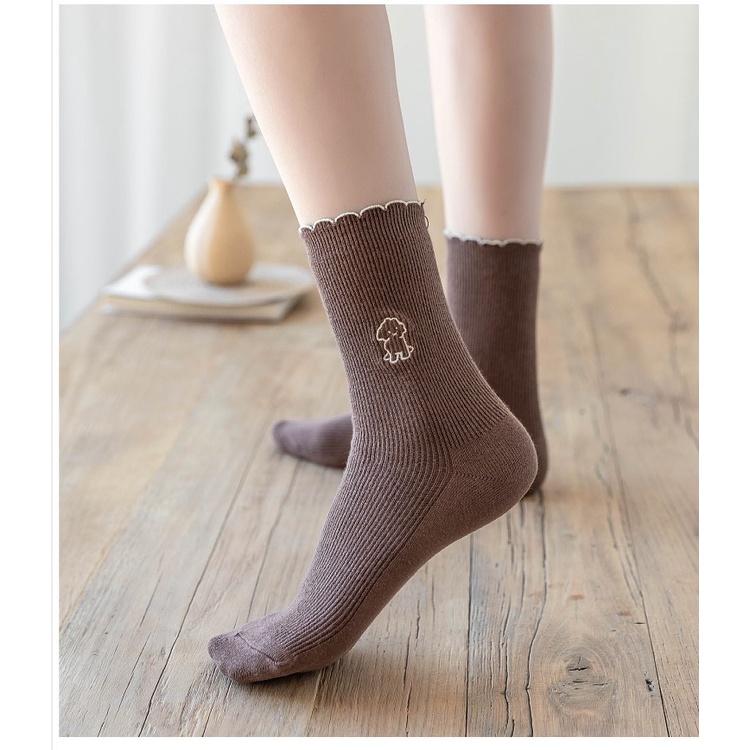 Tất vớ nữ cổ cao hoạt hình cún dễ thương cotton cute cao cấp TN11