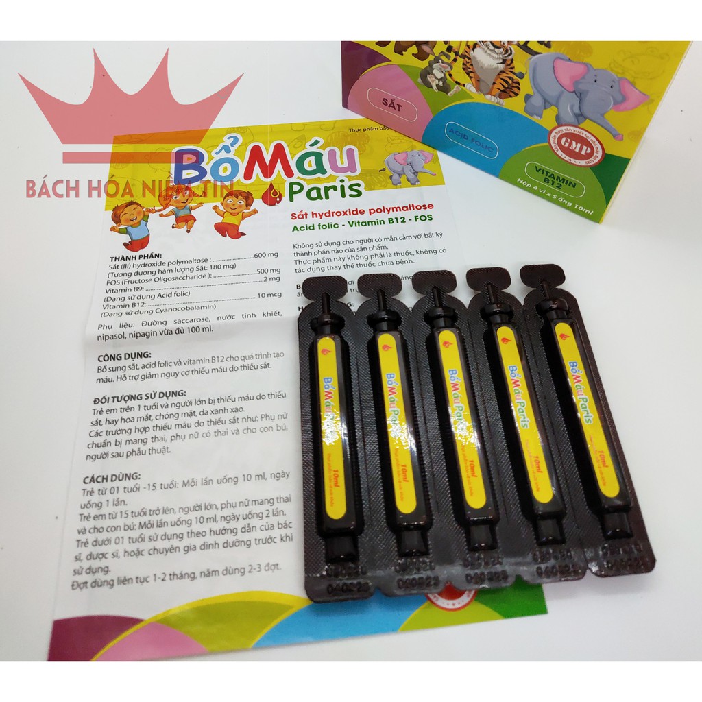 Bổ máu Paris - Bổ sung sắt, Acid Folic Vitamin B9, B12 cho bà bầu và trẻ từ 1 tuổi - Dạng siro an toàn, dễ uống