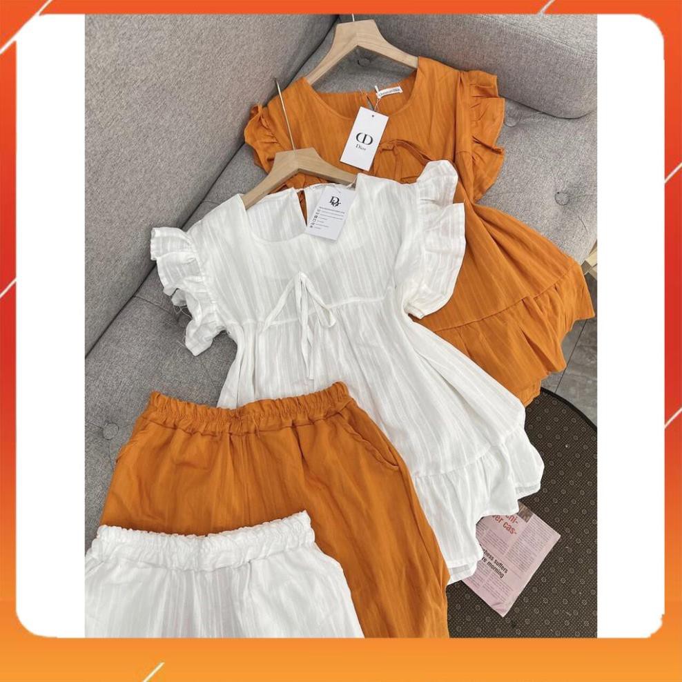 Sét Bộ Nữ, Sét Áo Tay Bèo Mix Quần Sooc Siu Đẹp Chất Đũi Dệt Siêu Mát Hang Qc Loại 1 | BigBuy360 - bigbuy360.vn