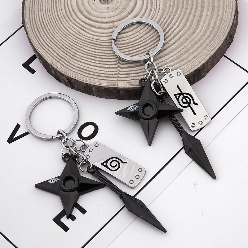 Móc khóa kim loại hình vật dụng shuriken kunai trong animme Naruto