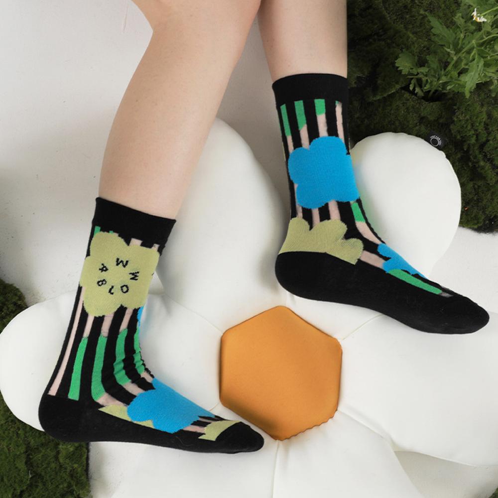 Mocho Đôi Vớ In Hoa Cá Tính Nghệ Thuật Phong Cách Đường Phố Hàn Quốc