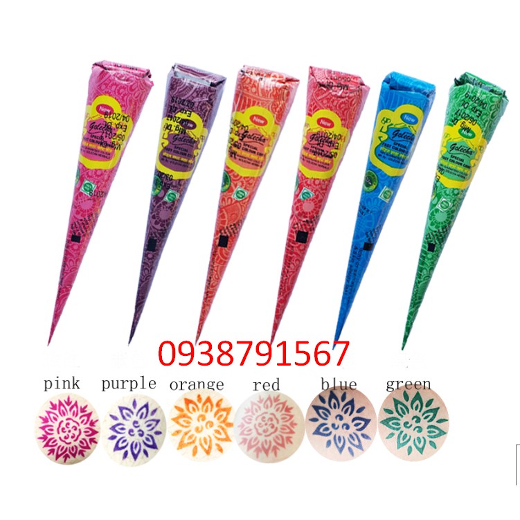 Mực vẽ henna ẤN ĐỘ - golecha - Bút vẽ henna (Tặng 2 khuôn vẽ mini)