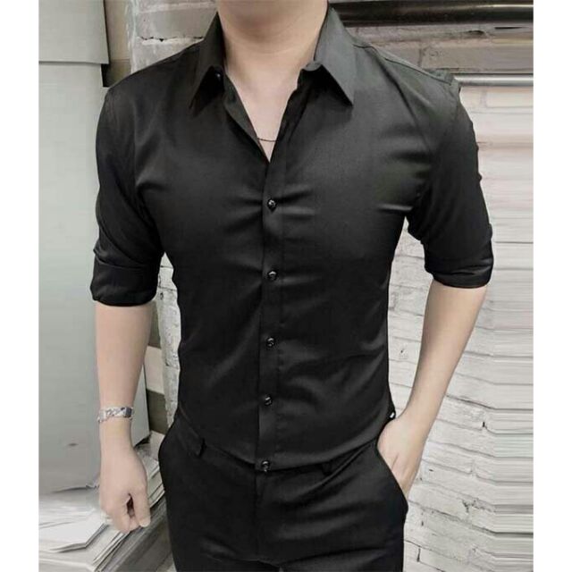 ÁO SƠMI NAM ĐEN TRƠN CAO CẤP