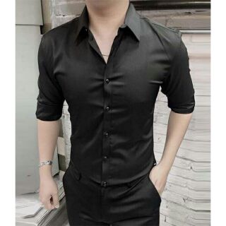 Áo sơmi nam đen trơn cao cấp