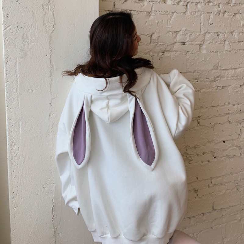 Áo Hoodie Nỉ Tai Thỏ 🌺 Áo Sweater nữ form rộng có mũ tai thỏ Bunny 2 màu TRẮNG | HỒNG style Korea Ulzzang SIÊU HOT 🌺 | BigBuy360 - bigbuy360.vn