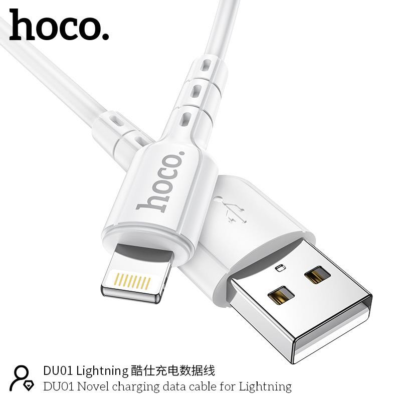 Cáp sạc nhanh và truyền dữ liệu Hoco DU01 USB to Lightning sạc nhanh 2.4A, dây dẻo, đầu sạc chống đứt dài 100cm