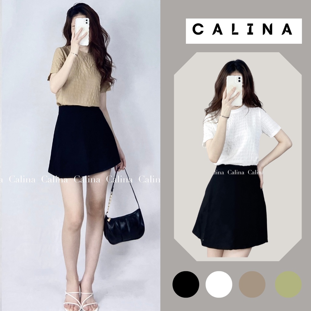 Áo phông nữ CALINA kiểu nhăn chất liệu xốp 4 màu freesize từ 40kg đến 55kg
