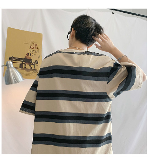Áo thun tay ngắn cổ tròn thiết kế họa tiết kẻ sọc ngang trẻ trung thời trang dành cho nam | BigBuy360 - bigbuy360.vn