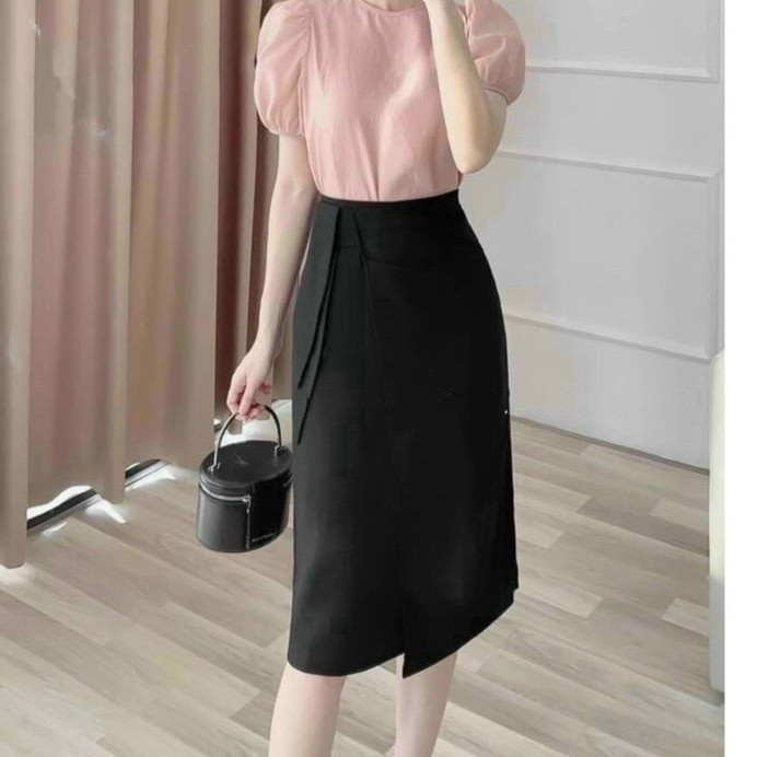 Chân váy công sở dáng A ôm body, vạt lá chéo cách điệu trẻ trung, vải hai biên cao cấp | BigBuy360 - bigbuy360.vn
