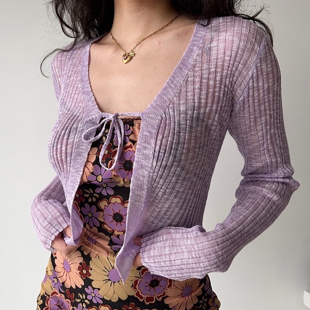 Áo khoác cardigan ZHELIHANGFEI dệt kim chống nắng cột dây phong cách Âu Mỹ