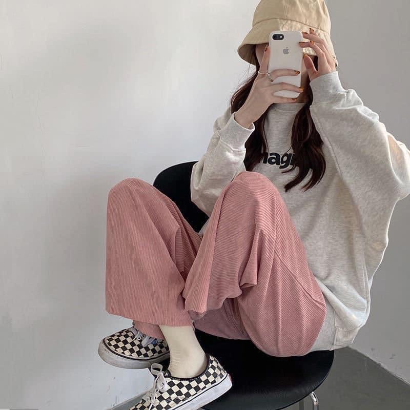 Set áo nỉ quần nhung hồng