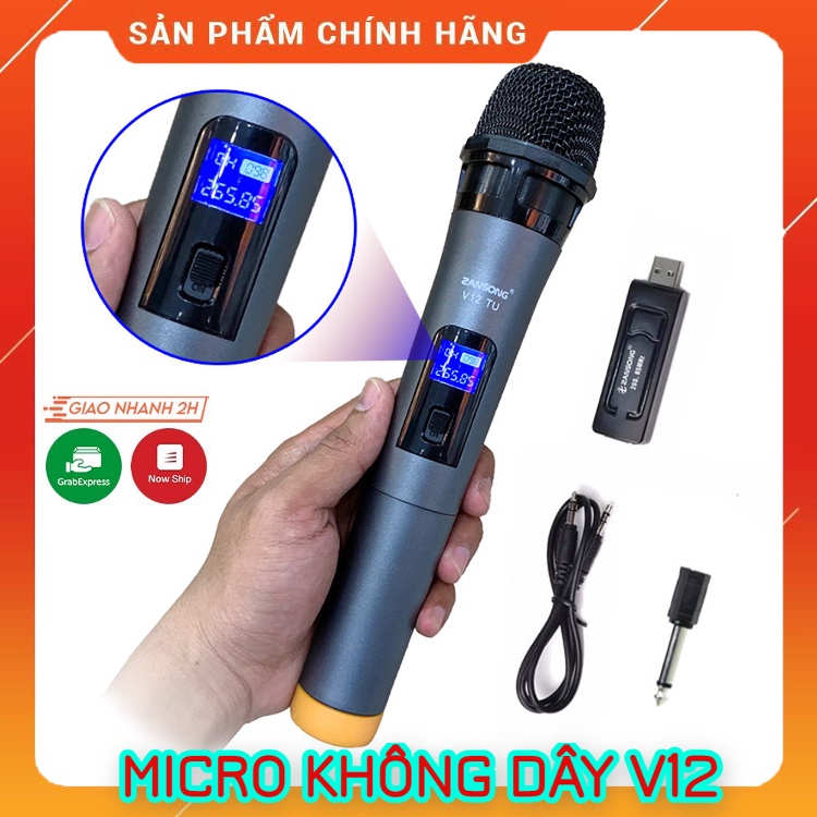 Micro Không Dây Zansong V12, Hỗ Trợ Màn Hình LED, Hỗ Trợ Cắm Loa Kéo, Dàn Karaoke, Độ Bền Cao. Bảo Hành 12 Tháng