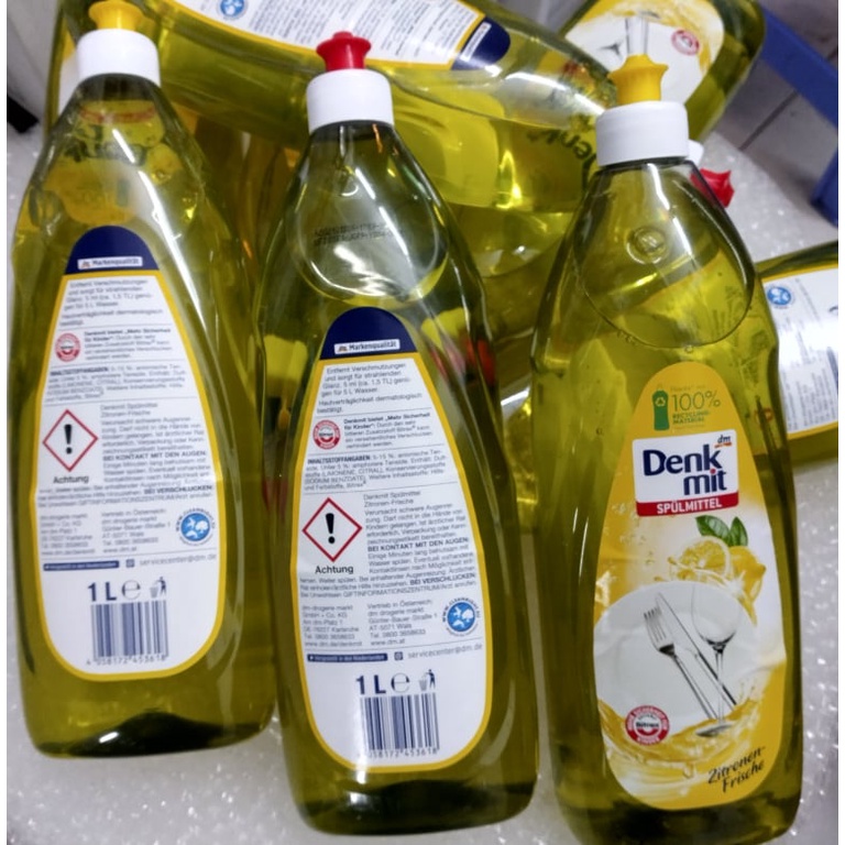 Nước rửa bát cao cấp Denkmit dung tích 1L hương chanh, hàng nội địa Đức- bao bì có thể thay đổi tùy từng đợt nhập hàng.