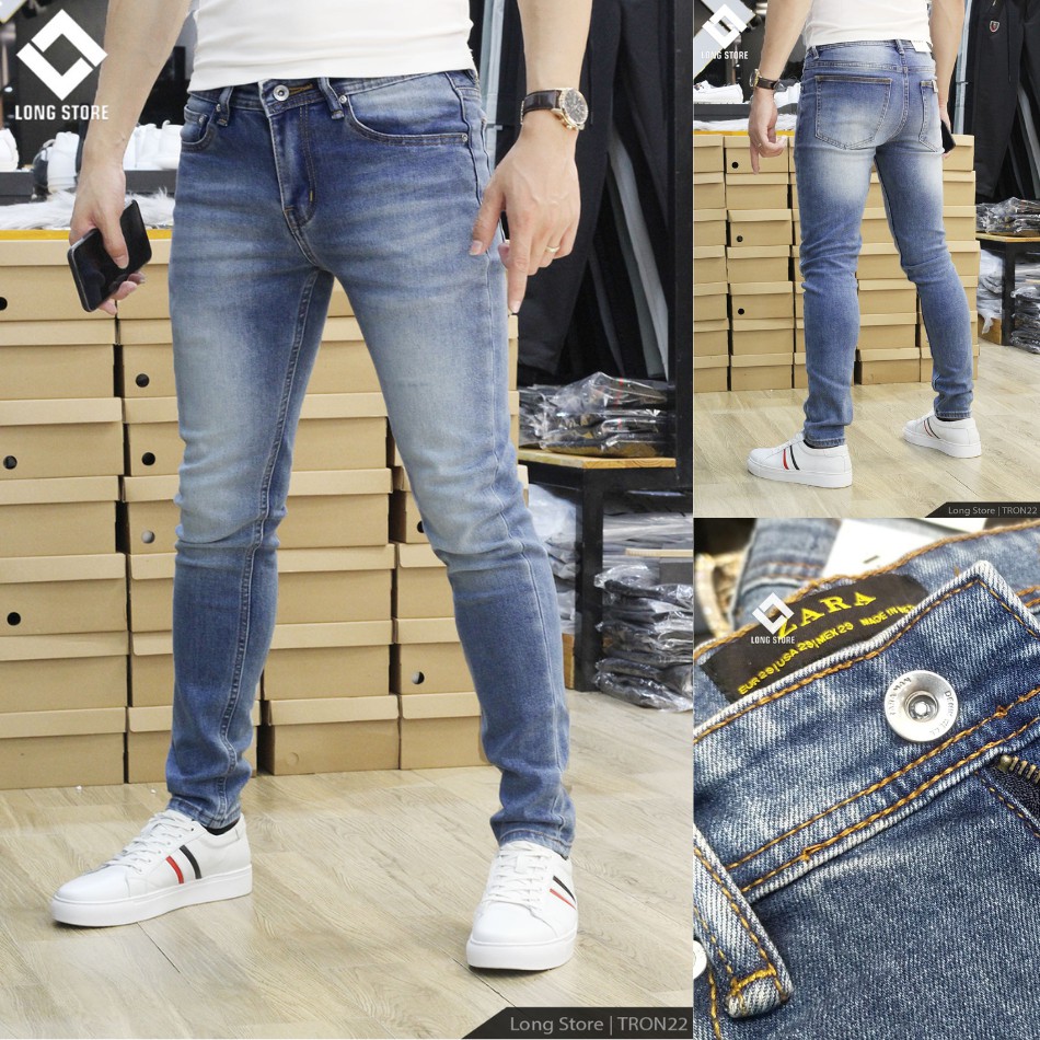 Quần jean nam trơn màu xanh bạc ✅FREESHIP✅ Quần bò nam dáng ôm SLIMFIT skinny co giãn cao cấp - Tron22