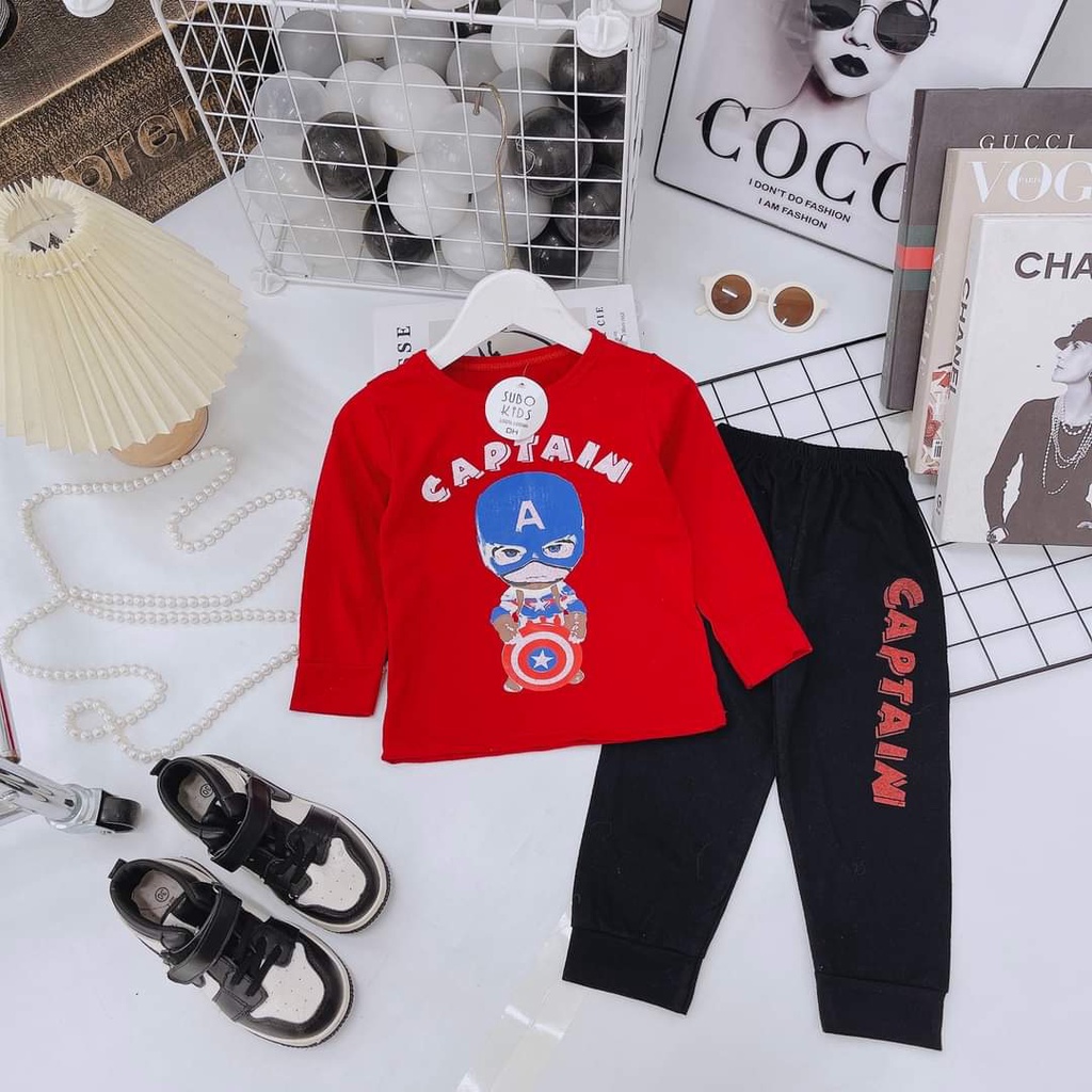 Combo 3 bộ dài tay họa tiết thú chất cotton co giãn 4 chiều cho bé trai/gái 10-22kg