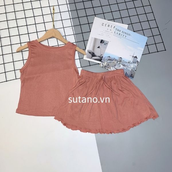 Bộ đồ ngủ hai dây -bộ mặc nhà ba lỗ chất cotton lạnh co giãn mát lạnh mùa hè B547 SUTANO