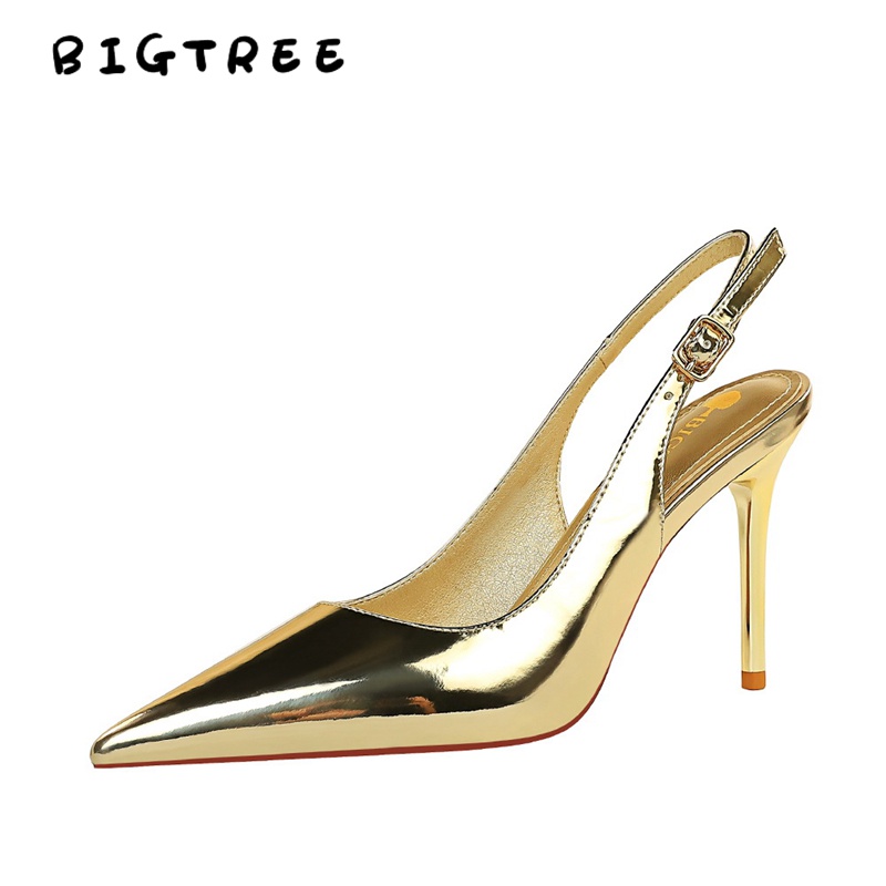 Giày cao gót 9.5cm BigTree 869-5 da bóng mũi nhọn miệng nông quai hậu