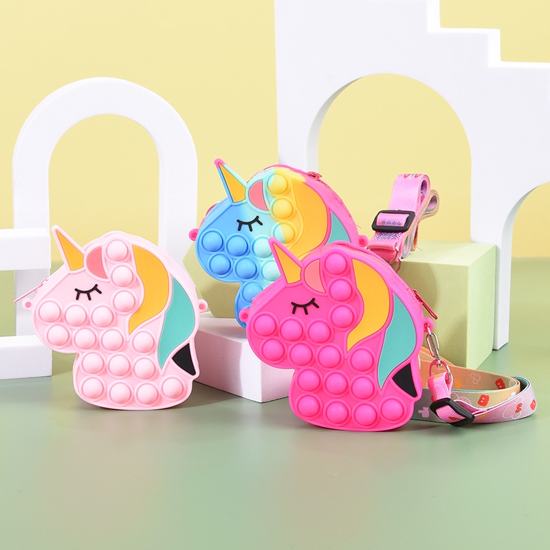 Túi pop it đeo chéo kỳ lân giảm căng thẳng, silicon mềm, bóp bong bóng có dây đeo chéo siêu xinh cho bé FULLBABY026