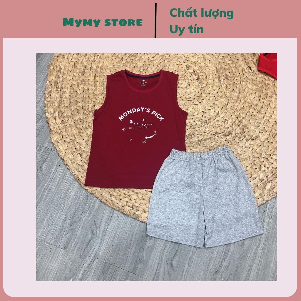 Bộ cotton cho bé trai sát nách mặc nhà chất cotton co giãn siêu đẹp size đại cho bé 15 đến 40kg