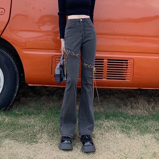 Quần jeans thắt gối đan dây douyin phong cách retro